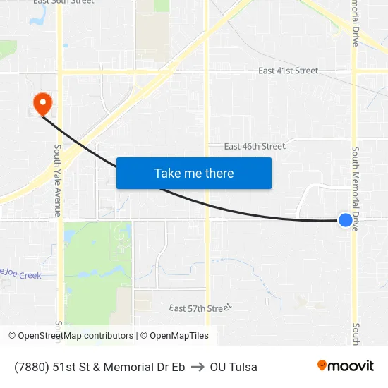 (7880) 51st St & Memorial Dr Eb to OU Tulsa map