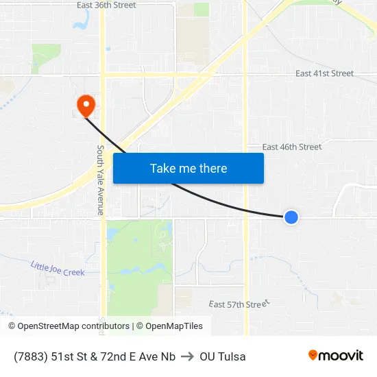 (7883) 51st St & 72nd E Ave Nb to OU Tulsa map