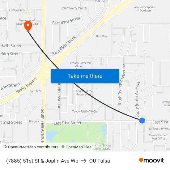 (7885) 51st St & Joplin Ave Wb to OU Tulsa map