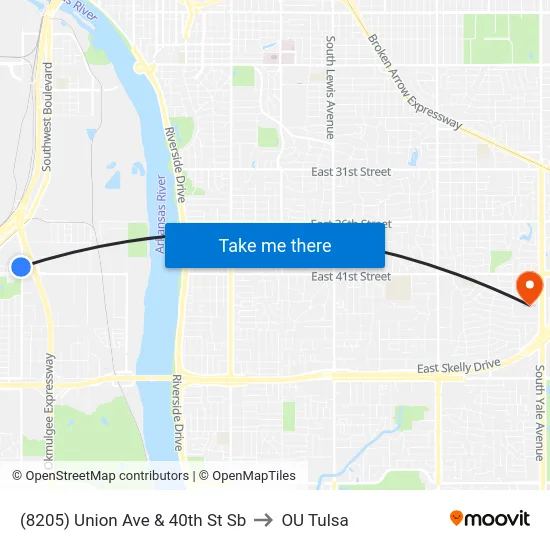 (8205) Union Ave & 40th St Sb to OU Tulsa map