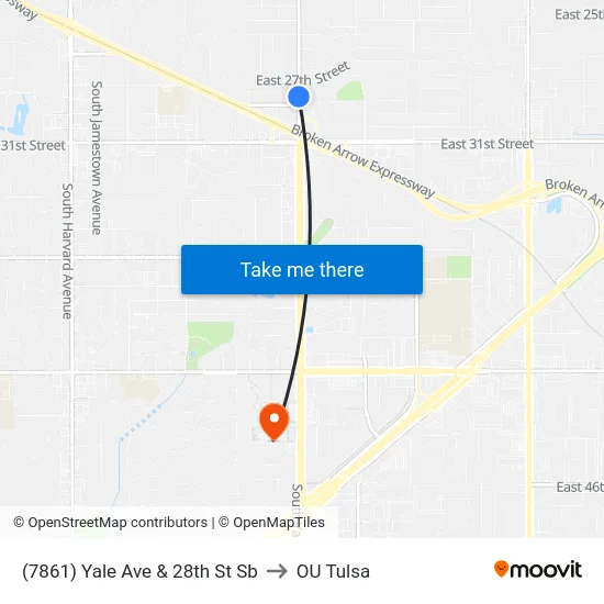 (7861) Yale Ave & 28th St Sb to OU Tulsa map