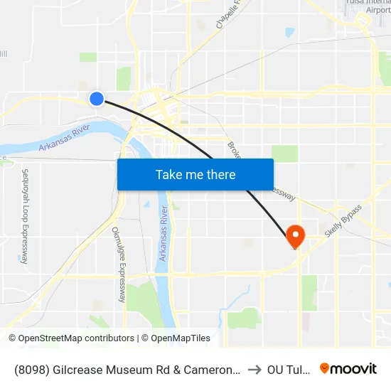(8098) Gilcrease Museum Rd & Cameron St to OU Tulsa map