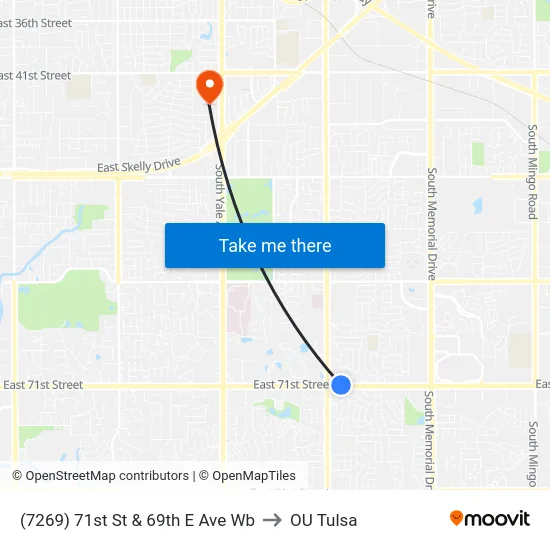 (7269) 71st St & 69th E Ave Wb to OU Tulsa map