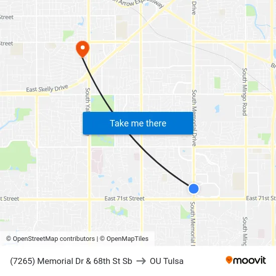 (7265) Memorial Dr & 68th St Sb to OU Tulsa map
