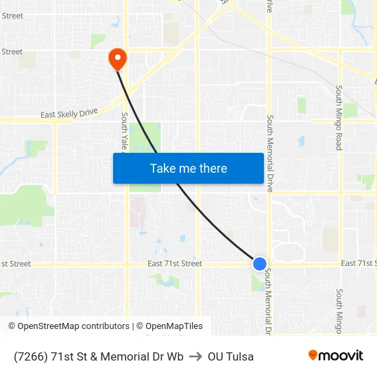 (7266) 71st St & Memorial Dr Wb to OU Tulsa map