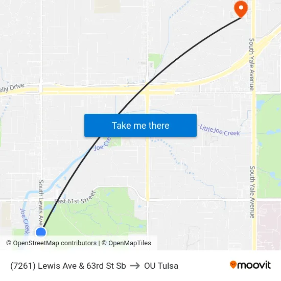 (7261) Lewis Ave & 63rd St Sb to OU Tulsa map