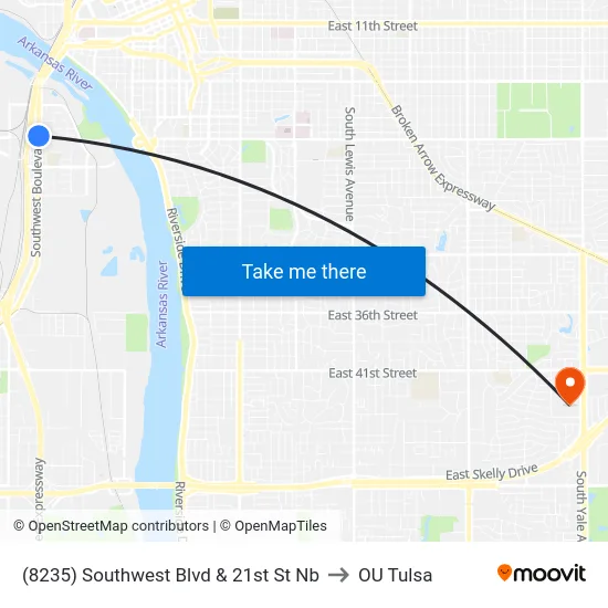 (8235) Southwest Blvd & 21st St Nb to OU Tulsa map