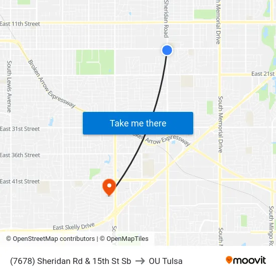 (7678) Sheridan Rd & 15th St Sb to OU Tulsa map