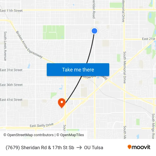 (7679) Sheridan Rd & 17th St Sb to OU Tulsa map