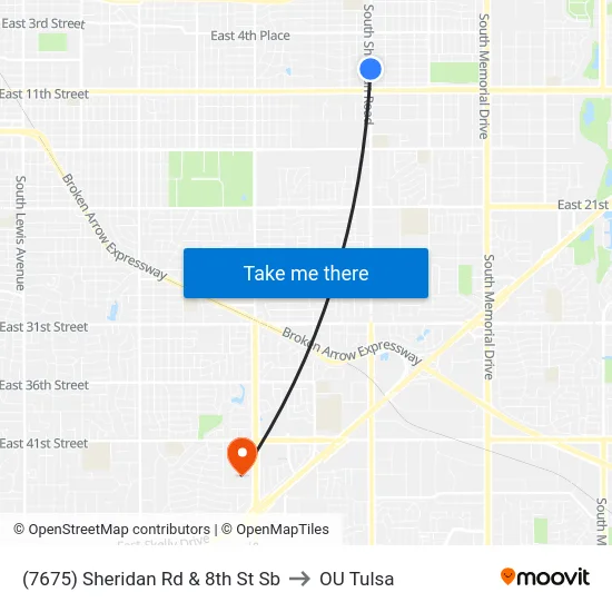 (7675) Sheridan Rd & 8th St Sb to OU Tulsa map