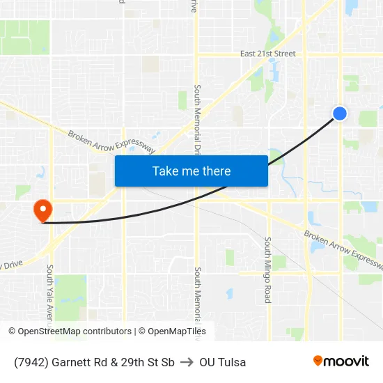 (7942) Garnett Rd & 29th St Sb to OU Tulsa map