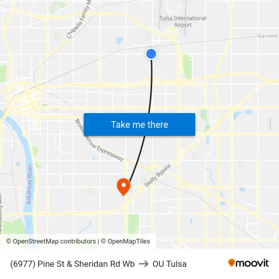 (6977) Pine St & Sheridan Rd Wb to OU Tulsa map