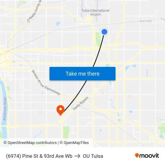 (6974) Pine St & 93rd Ave Wb to OU Tulsa map