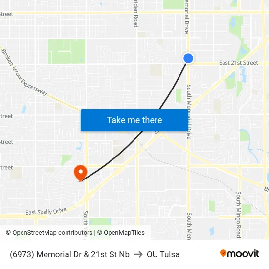 (6973) Memorial Dr & 21st St Nb to OU Tulsa map