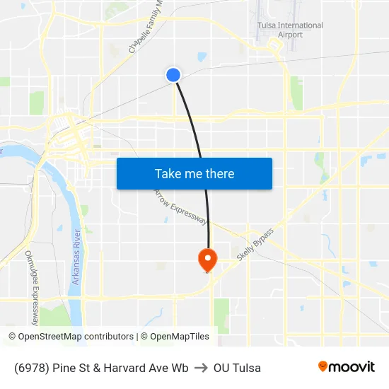 (6978) Pine St & Harvard Ave Wb to OU Tulsa map