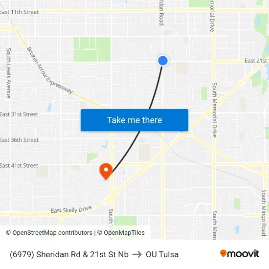(6979) Sheridan Rd & 21st St Nb to OU Tulsa map