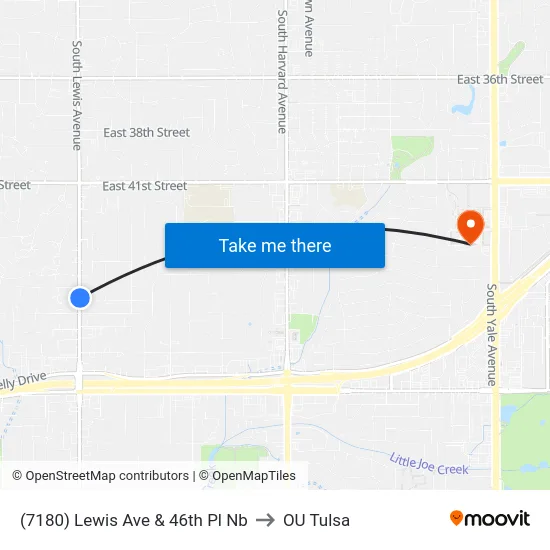 (7180) Lewis Ave & 46th Pl Nb to OU Tulsa map