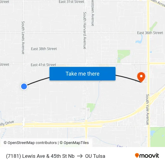 (7181) Lewis Ave & 45th St Nb to OU Tulsa map