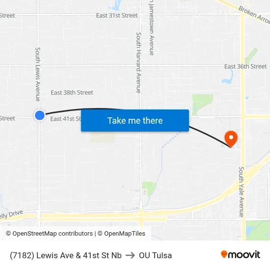 (7182) Lewis Ave & 41st St Nb to OU Tulsa map