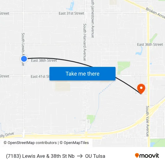 (7183) Lewis Ave & 38th St Nb to OU Tulsa map