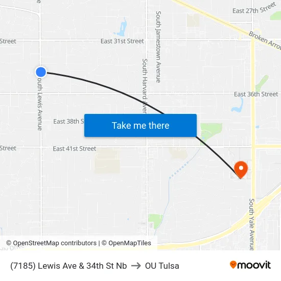 (7185) Lewis Ave & 34th St Nb to OU Tulsa map