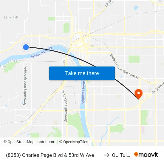 (8053) Charles Page Blvd & 53rd W Ave Wb to OU Tulsa map