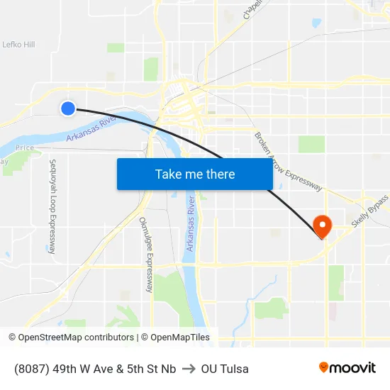 (8087) 49th W Ave & 5th St Nb to OU Tulsa map