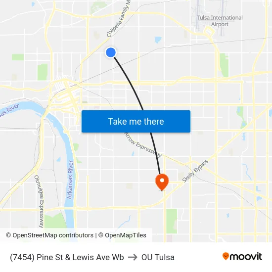 (7454) Pine St & Lewis Ave Wb to OU Tulsa map