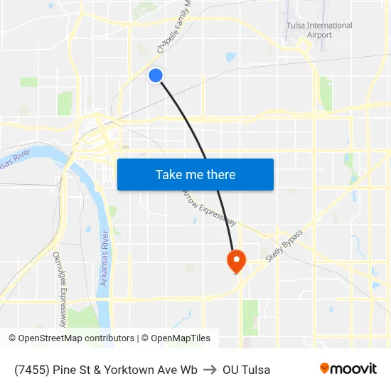 (7455) Pine St & Yorktown Ave Wb to OU Tulsa map