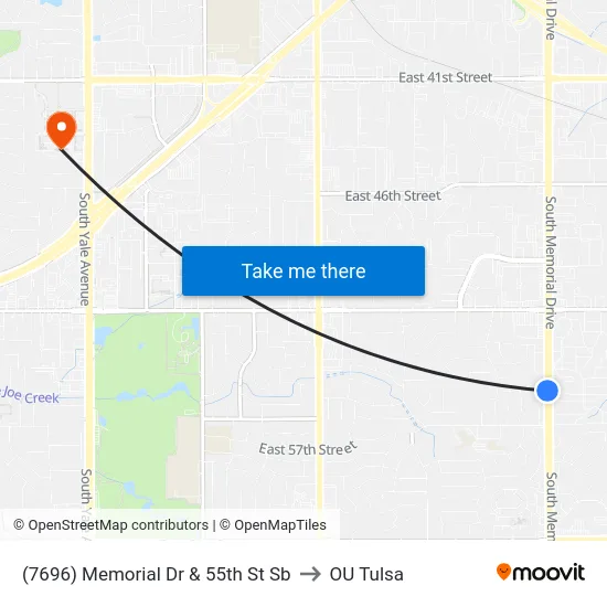 (7696) Memorial Dr & 55th St Sb to OU Tulsa map