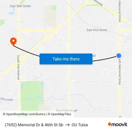 (7692) Memorial Dr & 46th St Sb to OU Tulsa map