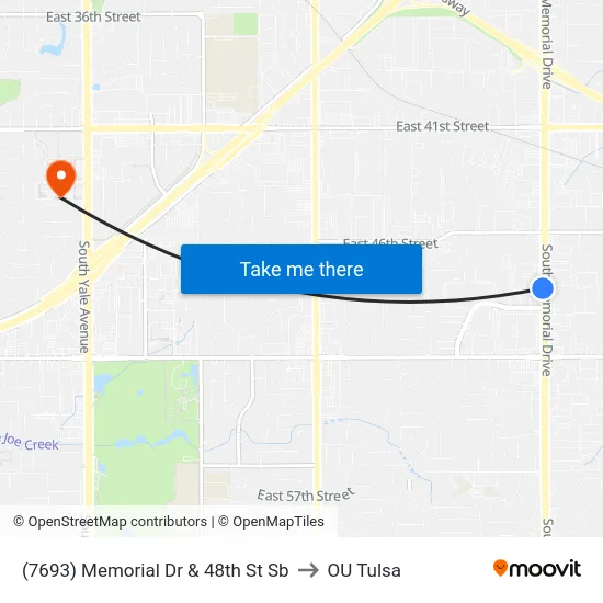 (7693) Memorial Dr & 48th St Sb to OU Tulsa map