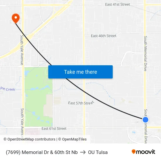 (7699) Memorial Dr & 60th St Nb to OU Tulsa map