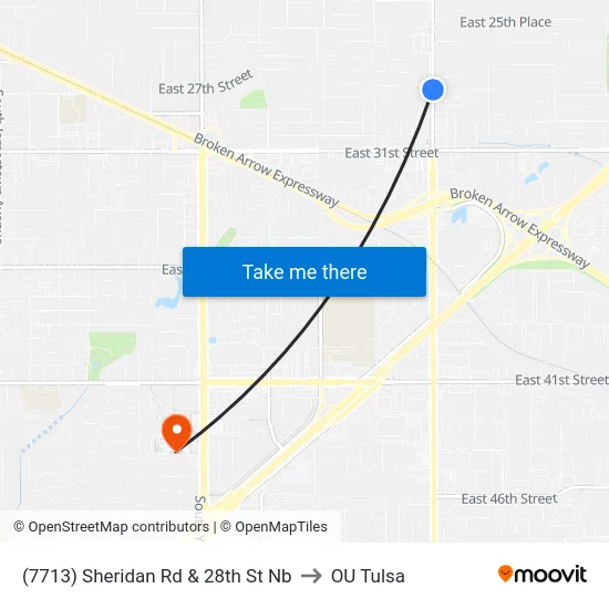 (7713) Sheridan Rd & 28th St Nb to OU Tulsa map