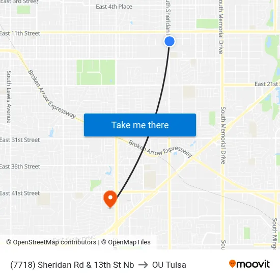 (7718) Sheridan Rd & 13th St Nb to OU Tulsa map