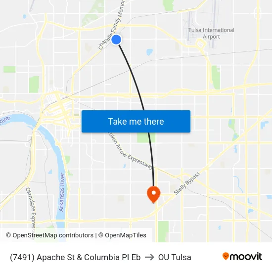 (7491) Apache St & Columbia Pl Eb to OU Tulsa map