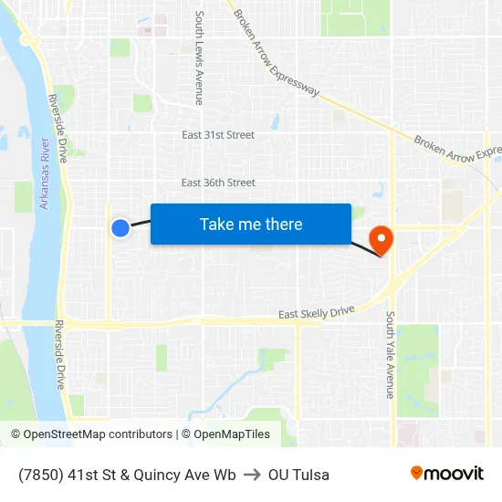 (7850) 41st St & Quincy Ave Wb to OU Tulsa map