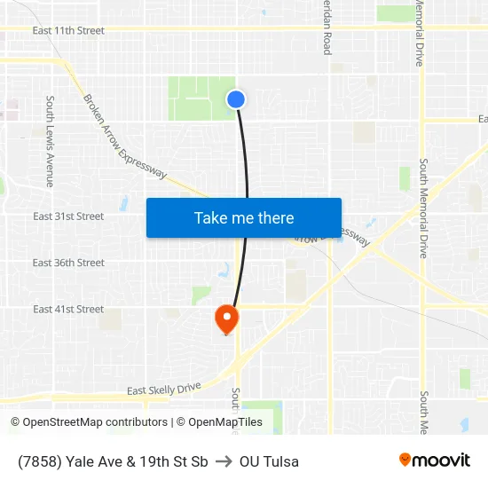 (7858) Yale Ave & 19th St Sb to OU Tulsa map