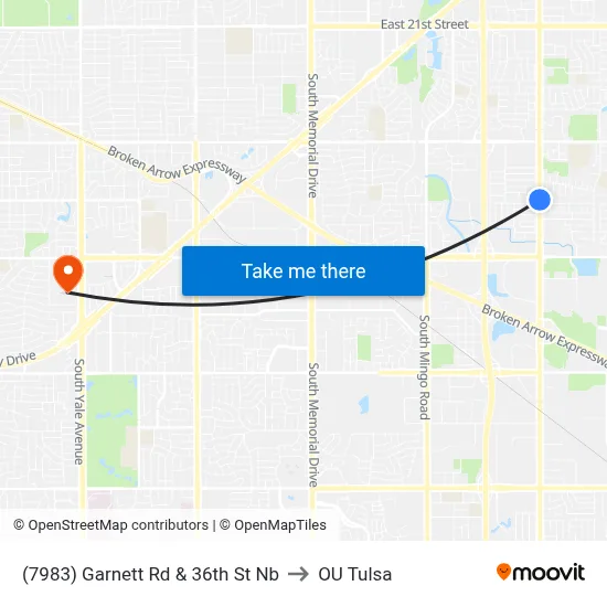 (7983) Garnett Rd & 36th St Nb to OU Tulsa map