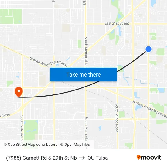 (7985) Garnett Rd & 29th St Nb to OU Tulsa map