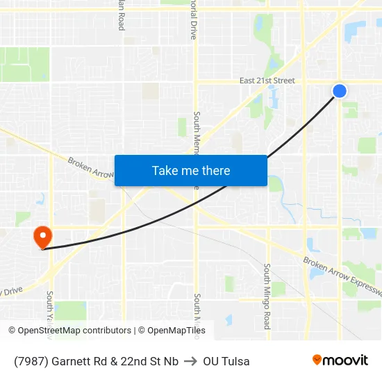 (7987) Garnett Rd & 22nd St Nb to OU Tulsa map