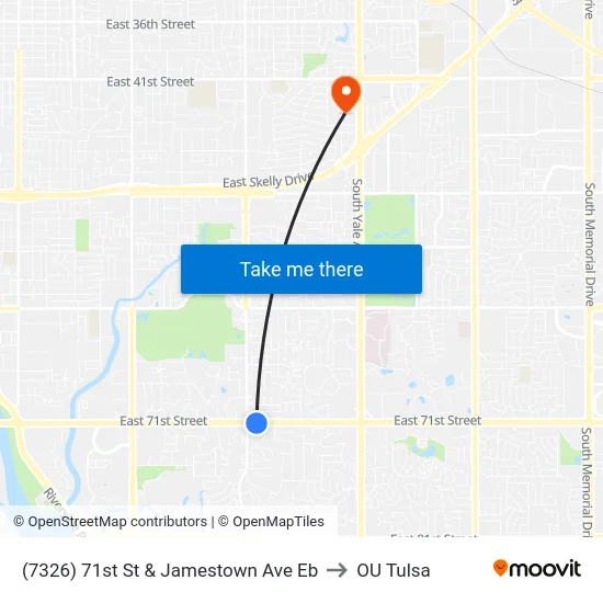 (7326) 71st St & Jamestown Ave Eb to OU Tulsa map