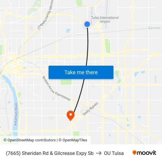 (7665) Sheridan Rd & Gilcrease Expy Sb to OU Tulsa map