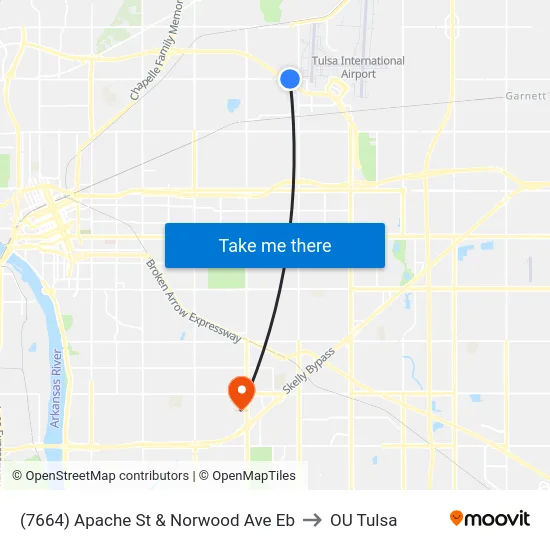 (7664) Apache St & Norwood Ave Eb to OU Tulsa map