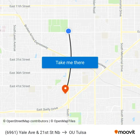 (6961) Yale Ave & 21st St Nb to OU Tulsa map