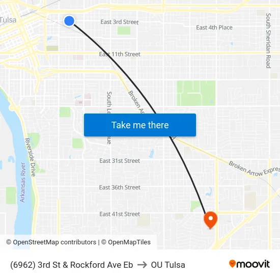 (6962) 3rd St & Rockford Ave Eb to OU Tulsa map