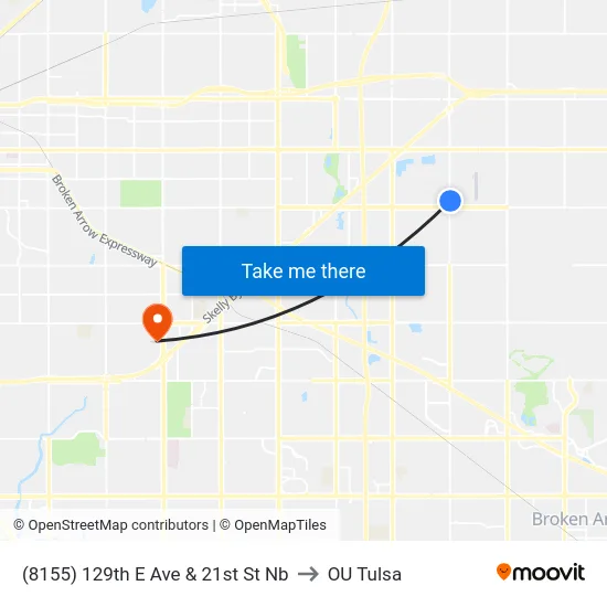 (8155) 129th E Ave & 21st St Nb to OU Tulsa map