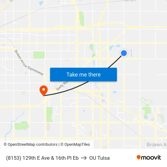 (8153) 129th E Ave & 16th Pl Eb to OU Tulsa map