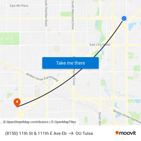 (8150) 11th St & 111th E Ave Eb to OU Tulsa map