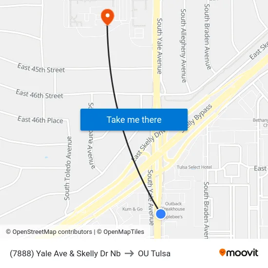 (7888) Yale Ave & Skelly Dr Nb to OU Tulsa map
